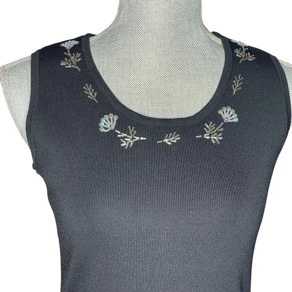 BCBGMAXAZRIA Black Beaded Twin Set Cardigan & Tank Top Medium - Picture 5 of 15